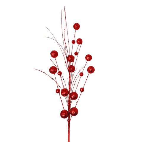 27" Mixed Size Glittered Ball Spray - Red
