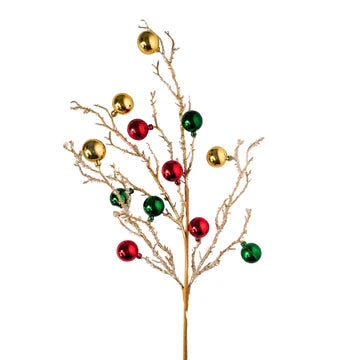 26" Iced Wintery Ball Spray - Red/Green/Gold
