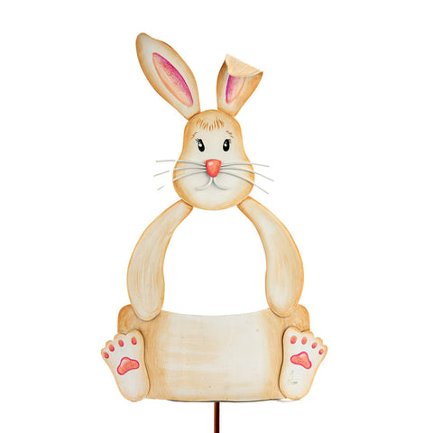 Metal White Bunny Basket with Pocket (Stake/Easel)