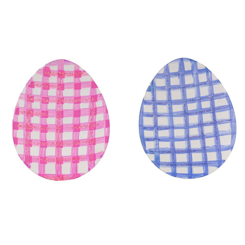 Gingham Egg Metal Magnets - CHOOSE from Pink or Blue