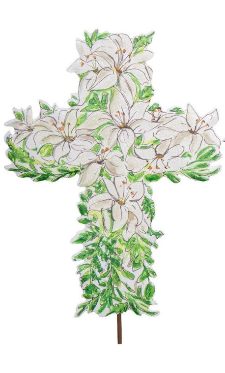Blooming Lilies Cross Metal Stake