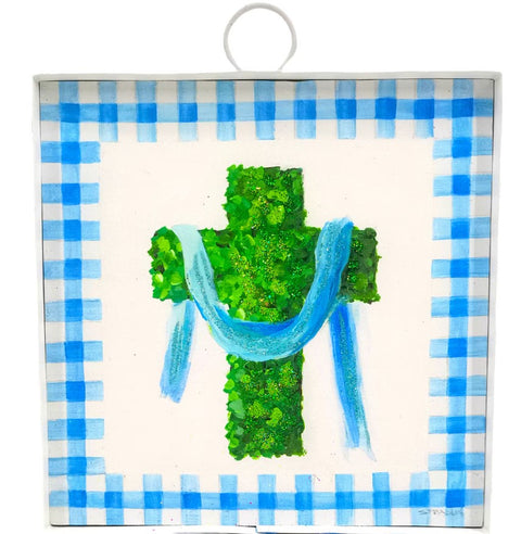 Mini Art Blue Boxwood Cross Print Charm