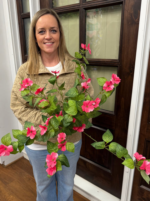 26" Hanging Impatiens Plant - Pink - UV Treated