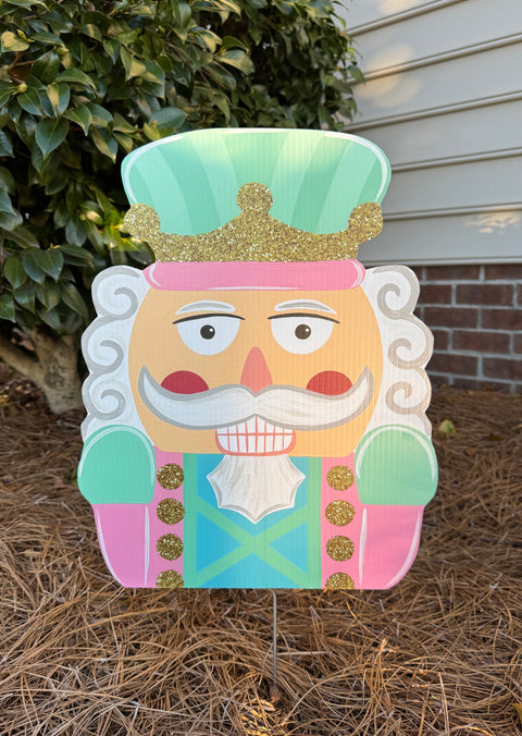 Pastels & Golds Nutcracker - Christmas Corrugated Coroplast Yard Stake