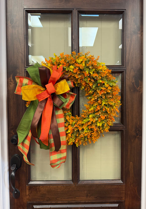 24" Artificial Eucalyptus Wreath - UV Protection - Orange WITH Bow!
