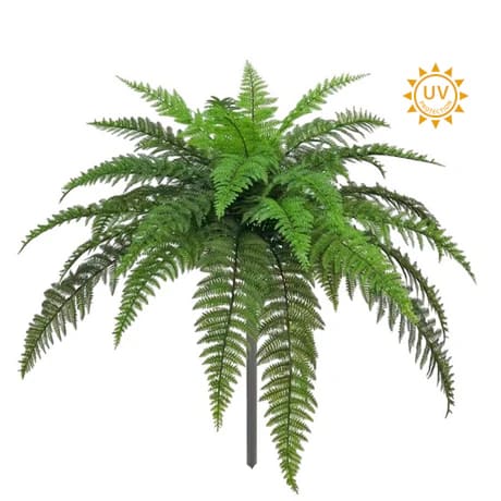 36" UV Protected Plastic Leather Fern Bush x7 - Green