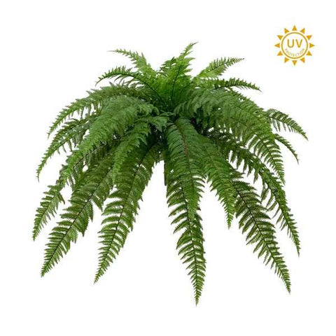 46" Leather Fern Bush 7 Stems, 37 Leaves - UV Protected - Green