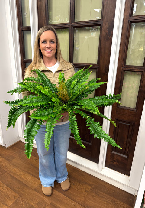 23" UV Protected - Boston Fern Bush (Silk) x49 - Green