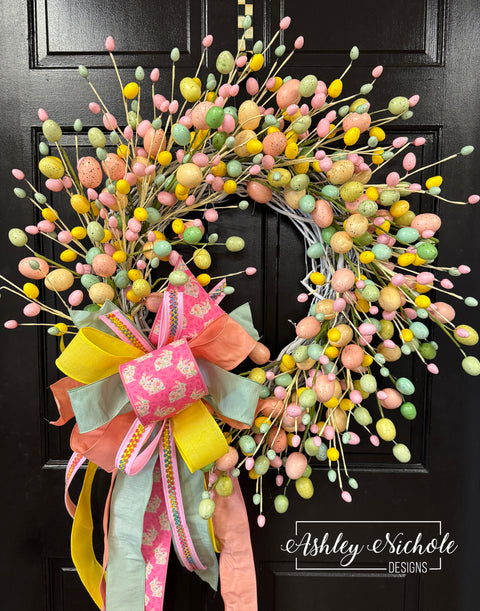 ** HUMP DAY DEAL** Egg-stra Speckled & Sweet Easter Wreath w/LUXE Ribbon Bow