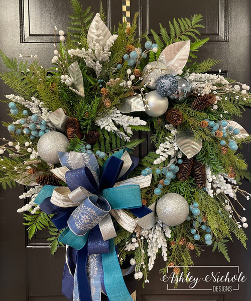 Elegant Blues Winter Wreath