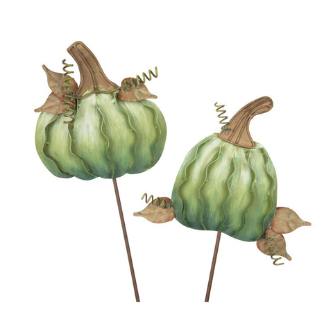 Green Mini Pumpkins - Metal Stakes - Set of 2