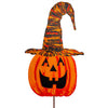 Jack-O-Lantern With Black Raggedy Hat - Metal Stake