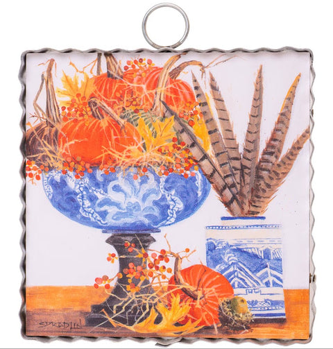 Mini Gallery Blue Bowl of Velvet Pumpkins Print Charm