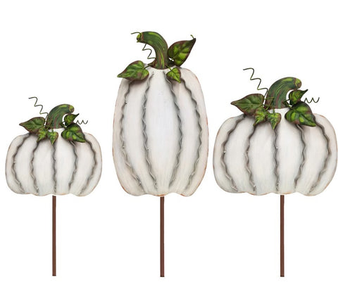Cream Ribbon Pumpkins - Metal Stake - CHOOSE your size!
