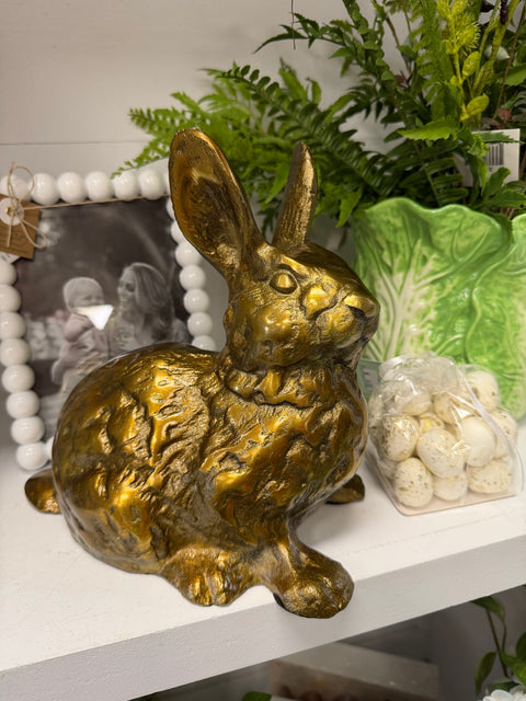8.75" Aluminum Laying Rabbit - Antique Gold