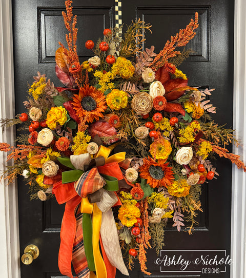 Fall Foliage & Floral Wreath (OVERSIZED)