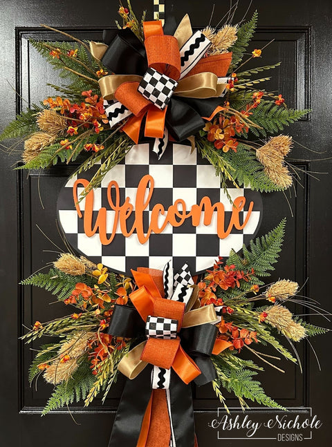 Fall Welcome Plaque Oval Wreath - Orange