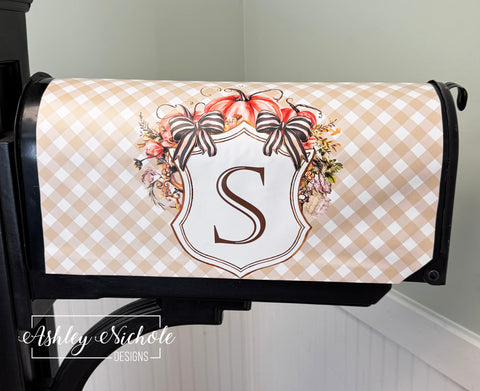 Fall Crest & Ribbons Personalized - Magnetic Vinyl Mailbox Cover