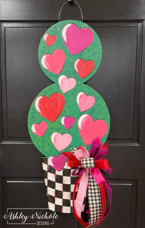 **Falling Hearts Topiary Valentine Door Hanger (Hand-Painted)**