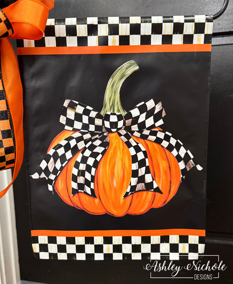 Fancy Bow - CHECKERED - Pumpkin - Vinyl Garden Flag