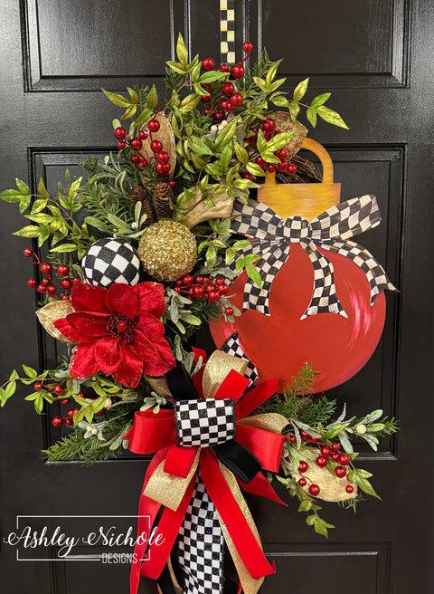 Fancy Bow - Checkered Ornament Wreath
