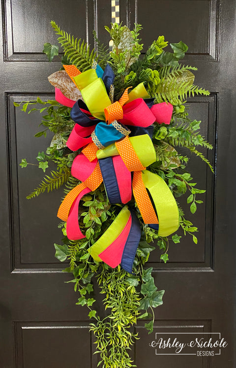 ** Fern and Ivy Greenery Swag - Jewel Tone Bow