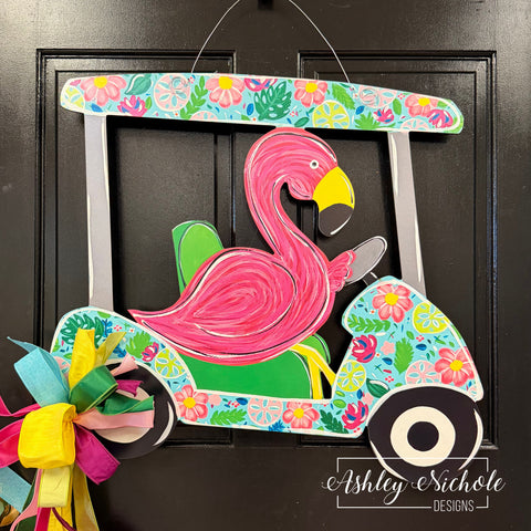 Flamingo Golf Cart Ride - Door Hanger (UV Printed)