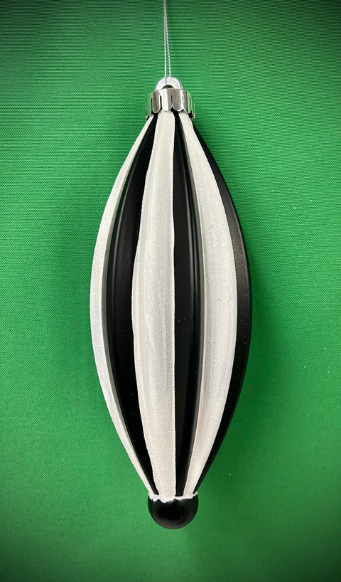 7.75" Ribbed Finial Ornament - Matte Black/White