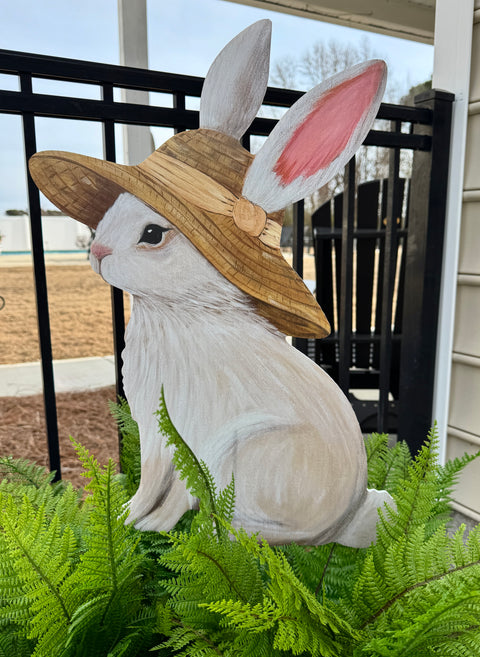 Straw Hat Cottage Bunny - Easter - Corrugated Coroplast Yard Stake
