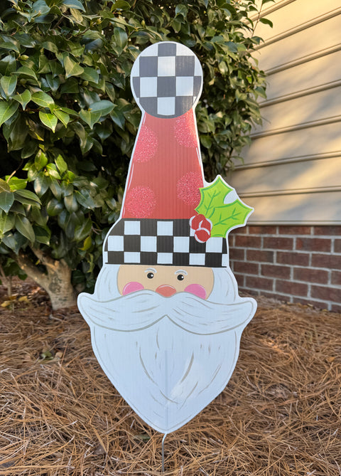 Santa-Checkered - Christmas Corrugated Coroplast Yard Stake