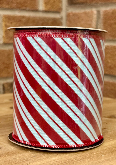 Red & Blue Velvet Candy Cane Wired Ribbon - 4" x 10yds