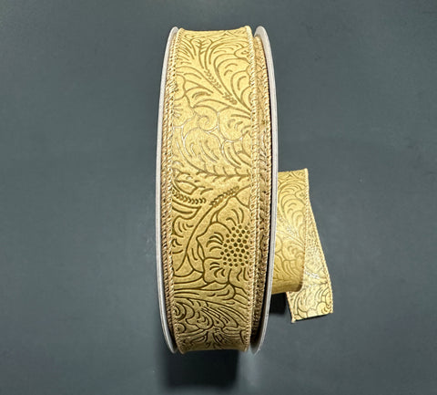 Tan Embossed Wired Ribbon - 1.5" x 50yds