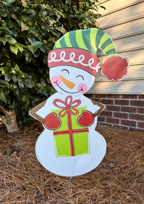 Cheery Snowman - Christmas Corrugated Coroplast Yard Stake