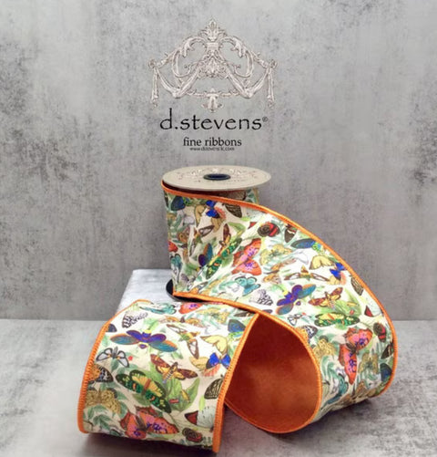 Yellow, Green, & Orange Spring Butterflies Wired Ribbon - 4" x 5yds