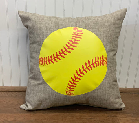 Custom Pillow - Softball on Beechwood Tan Outdoor Fabric