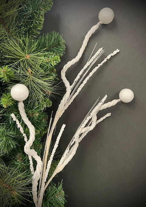 33" Glittered Ball Curl Spray - White