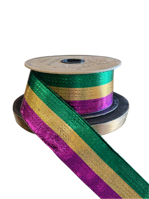 Green, Gold & Purple Mardi Gras Metallic Wired Ribbon - 1.5" x 20yds