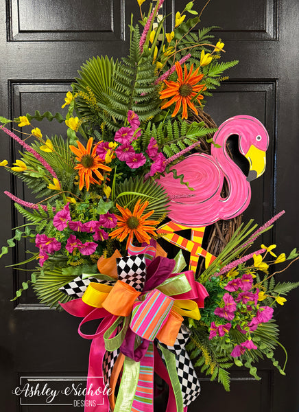 READY to SHIP* - Funky Flamingo Paradise Wreath