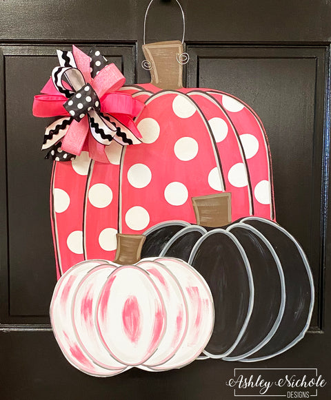 Funky Pink & Black Pumpkins Door Hanger