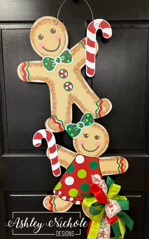 Gingerbread Cookie Stack - RED & GREEN - Door Hanger - (Hand Painted)