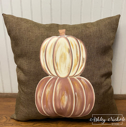 Custom Pillow - Gold & Creams Pumpkin Stack on Chocolate Outdoor Fabric