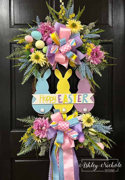 Hoppy Easter Glitter Bunnies Wreath