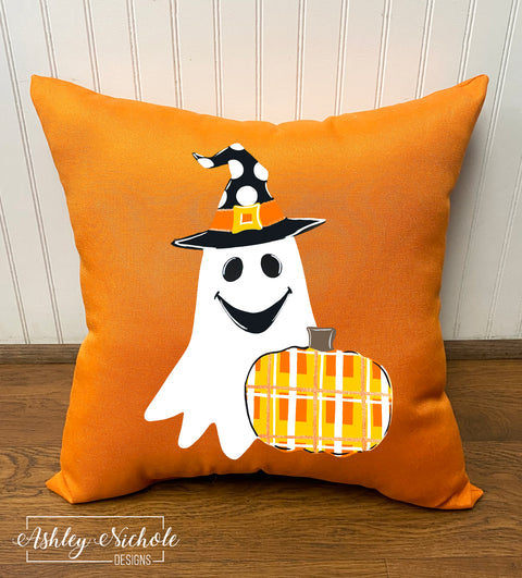Custom Pillow - Happy Ghost Halloween on Fresco Tango Outdoor Fabric
