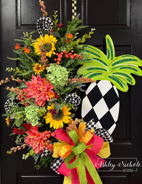 *READY to SHIP* - Harlequin Pineapple & Florals Wreath