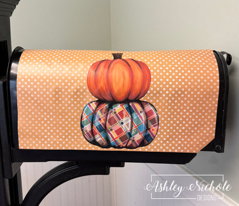 Harvest Plaid Pumpkin Stack - Magnetic Vinyl Mailbox Cover