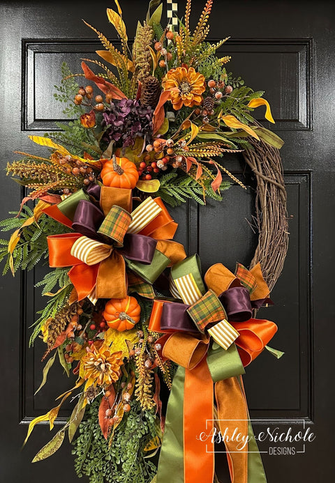Harvest Pumpkin and Mixed Florals Wreath
