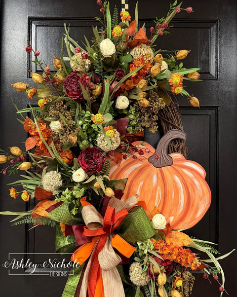 Heirloom ORANGE Pumpkin Fall Wreath