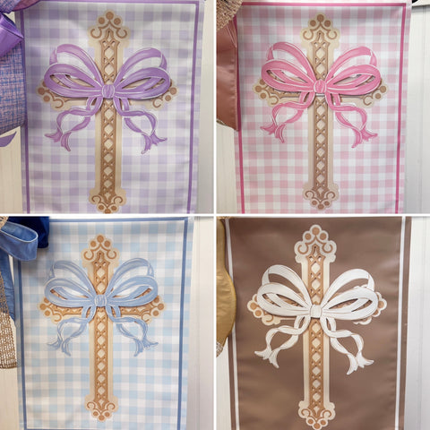Fancy Bow Cross - Vinyl Garden Flag (Choose from 4 colors)