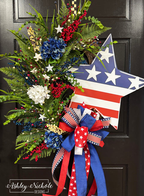 Patriotic Star & Hydrangea Wreath