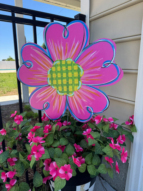Hot Pink Summer Flower - Summer - Corrugated Coroplast Yard Stake